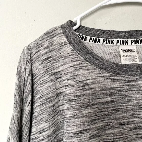 Victoria's Secret PINK gray neon pink crewneck sweater casual women size medium - Picture 2 of 8